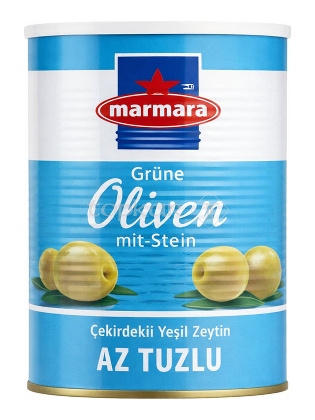 Marmara Grüne Oliven mit Stein 800g – Çekirdekli Yeşil Zeytin Az Tuzlu