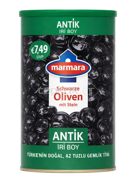 Marmara Schwarze Oliven mit Stein Antik İri Boy 1300g – Çekirdekli Gemlik Zeytini
