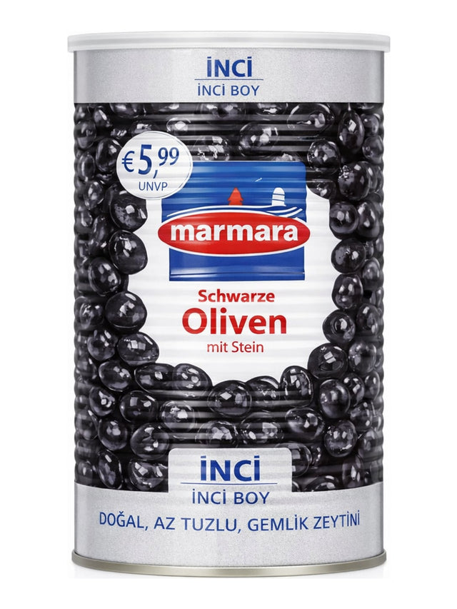 Marmara Schwarze Oliven mit Stein İnci Boy 1300g – Siyah Zeytin türkische Tafeloliven