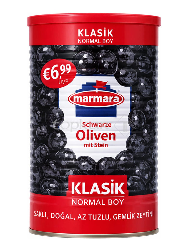 Marmara Schwarze Oliven mit Stein 1300g – Çekirdekli Siyah Zeytin Klasik Normal Boy