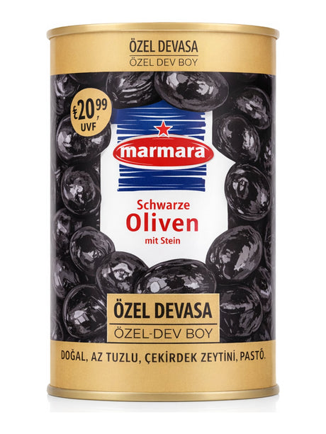Marmara Schwarze Oliven mit Stein 1300g – Özel Devasa Siyah Zeytin eingelegt