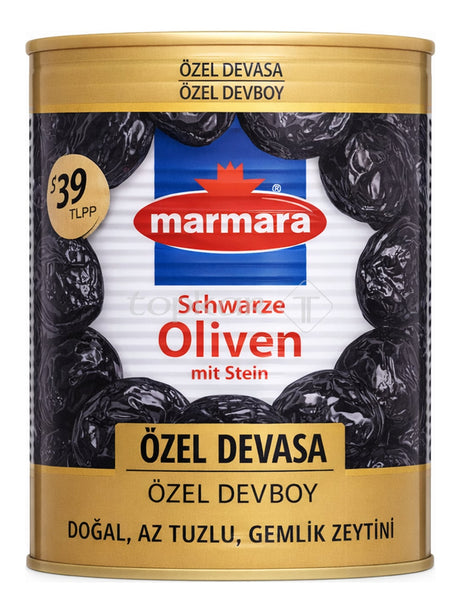Marmara Schwarze Oliven mit Stein Özel Devasa 800g – Çekirdekli Siyah Zeytin Gemlik Zeytini