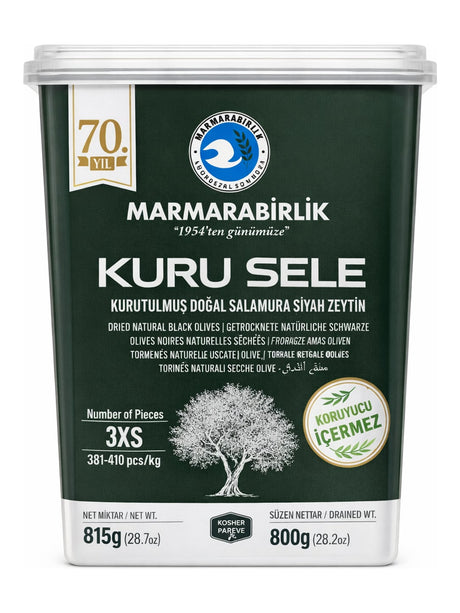 Marmarabirlik Kuru Sele Schwarze Oliven 815g – Kurutulmuş Doğal Salamura Siyah Zeytin 3XS