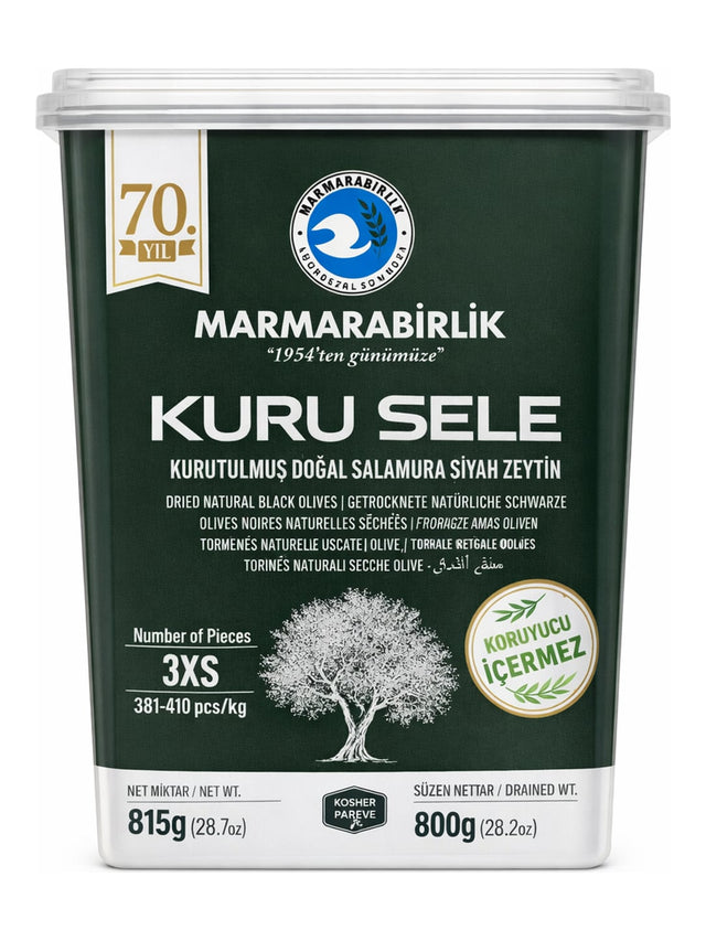 Marmarabirlik Kuru Sele Schwarze Oliven 815g – Kurutulmuş Doğal Salamura Siyah Zeytin 3XS