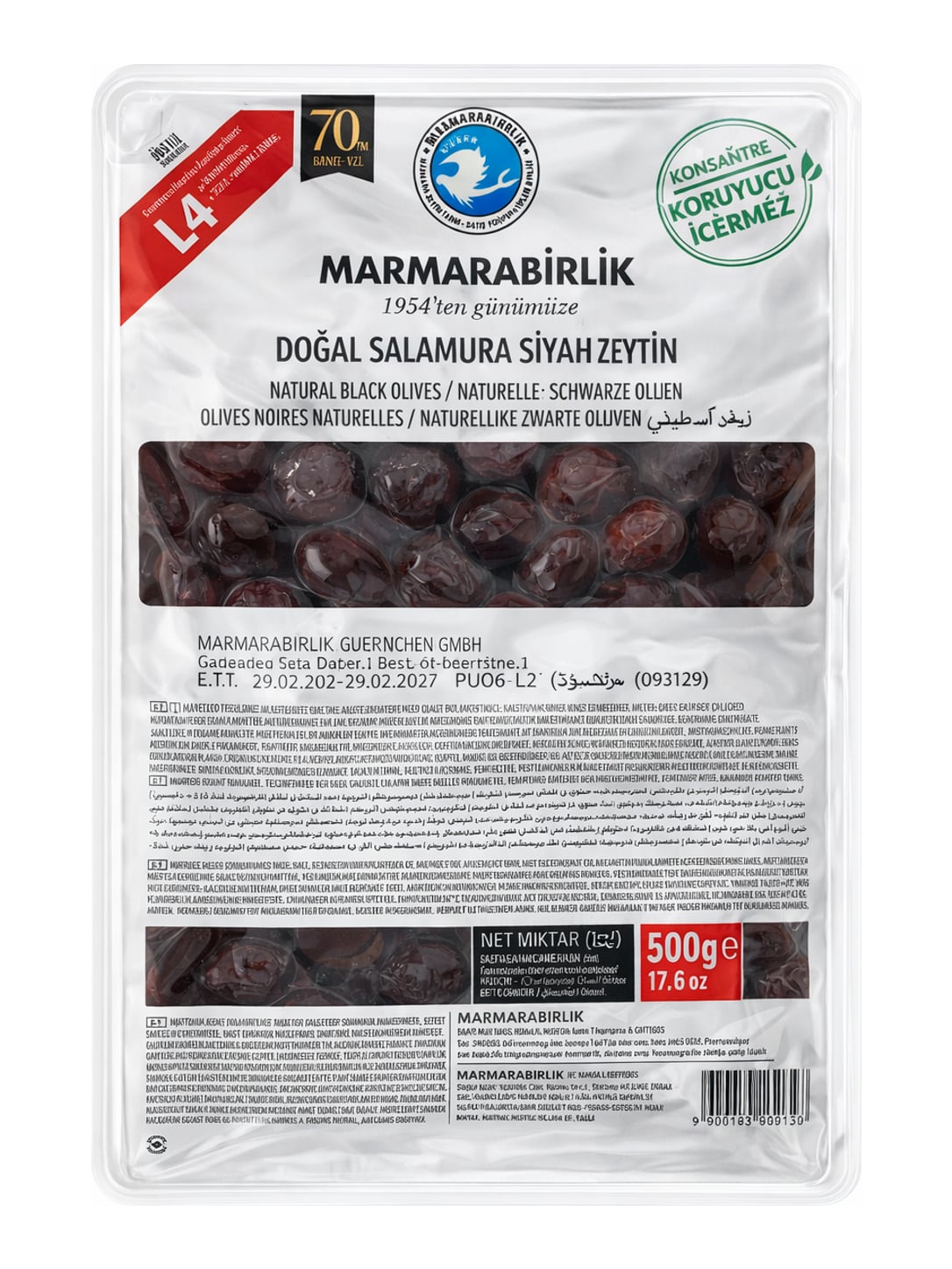 Marmarabirlik Doğal Salamura Siyah Zeytin 500g – schwarze Oliven eingelegt Salamura