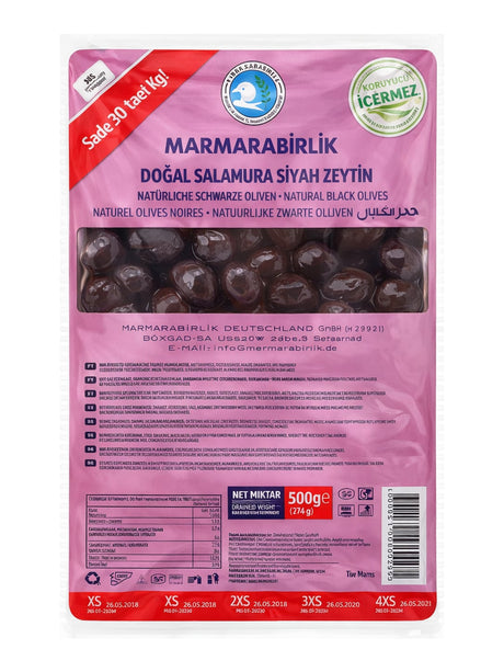 Marmarabirlik Schwarze Oliven Natur Eingelegt 500g – Doğal Salamura Siyah Zeytin