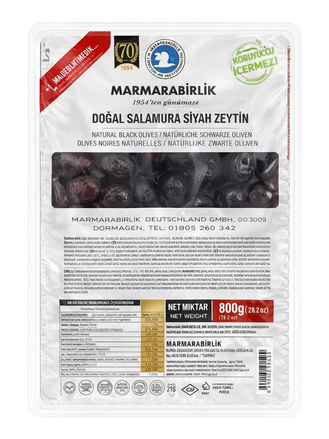 MARMARABIRLIK Schwarze Oliven Salamura 800g – Doğal Siyah Zeytin natürlich eingelegt