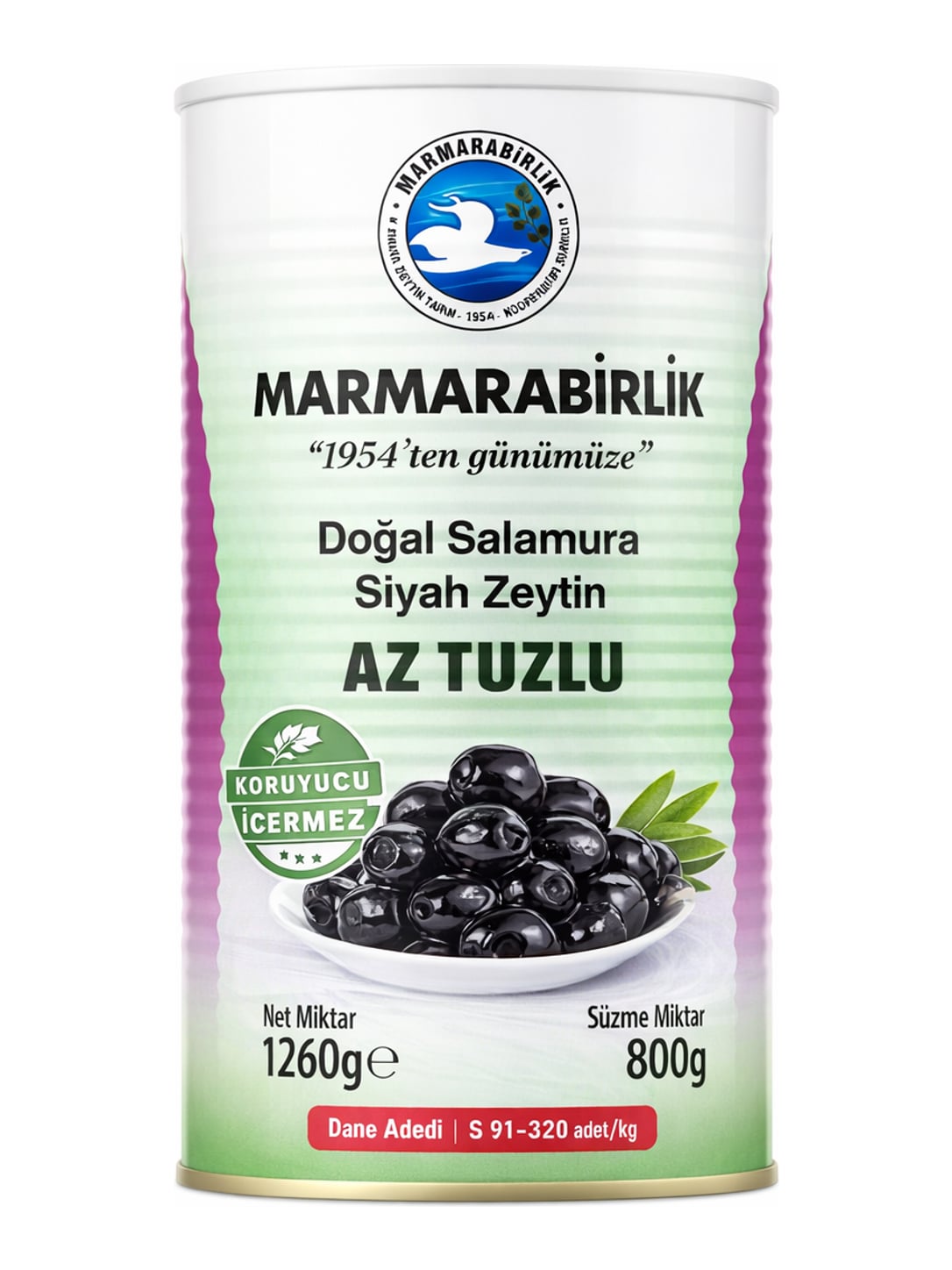 MARMARABİRLİK Schwarze Oliven Salamura Az Tuzlu 1260g – Doğal Salamura Siyah Zeytin türkische Oliven