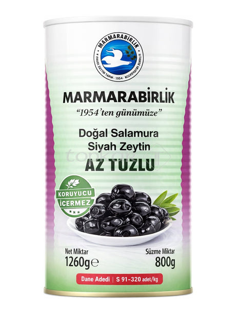 Marmarabirlik Schwarze Oliven Salamura Wenig Salz