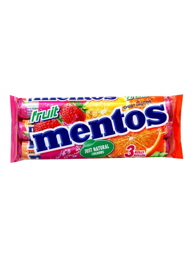 Mentos Frucht Kaubonbon 3x38g – fruchtige Kaubonbons Erdbeere Orange Zitrone