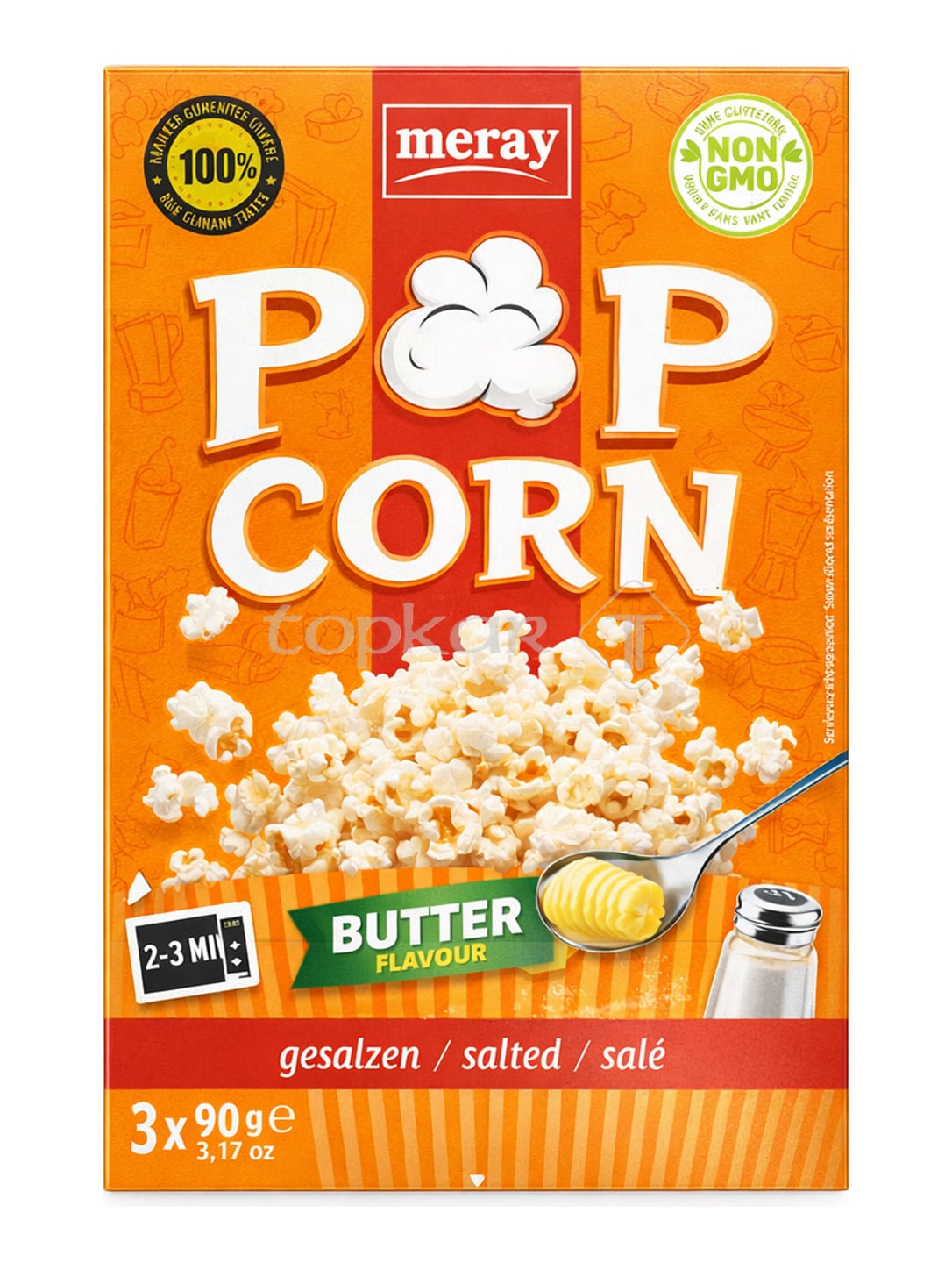 Meray Mikrowellen-Popcorn Butter gesalzen 3 x 90 g – Popcorn mit Butteraroma