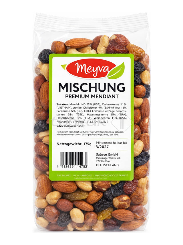 Meyva Premium Nussmischung Mendiant 175g – Nuss- und Trockenfrüchte-Mischung
