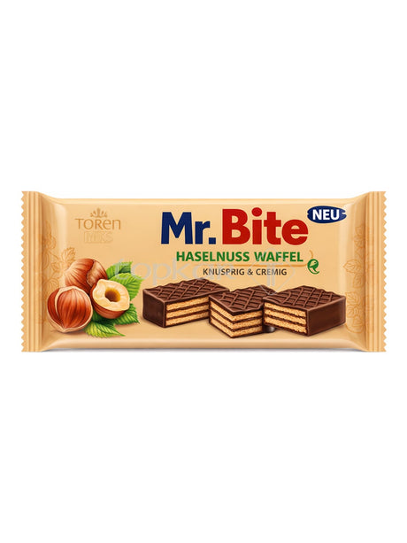 Mr. Bite Haselnuss Waffel 38g – Schokoladen-Waffel mit Haselnusscreme