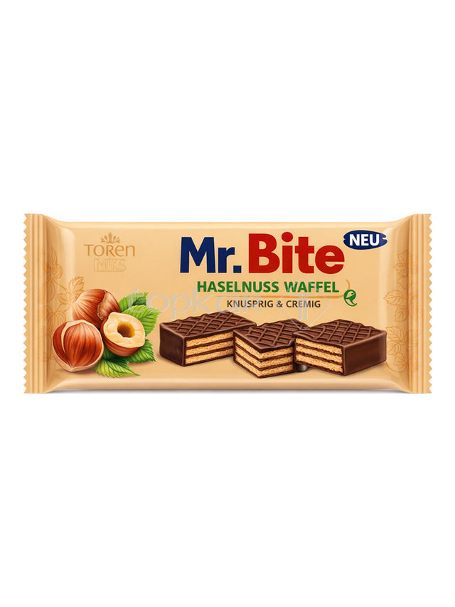 Mr. Bite Haselnuss Waffel 38g – Schokoladen-Waffel mit Haselnusscreme