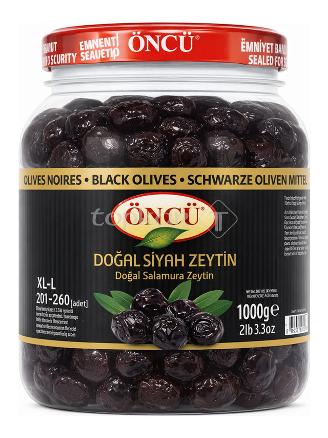 Öncü Schwarze Oliven mit Stein in Salzlake 1000g – Doğal Siyah Zeytin Salamura XL-L