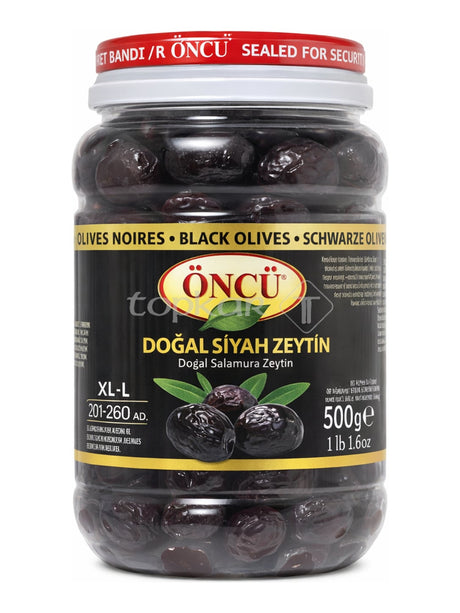 Öncü Schwarze Oliven in Salzlake 500g – Doğal Siyah Zeytin XL-L