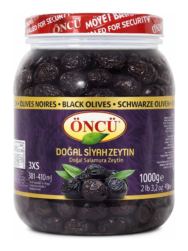 Öncü Schwarze Oliven mit Stein 1000g – Doğal Salamura Siyah Zeytin türkische Schwarzoliven