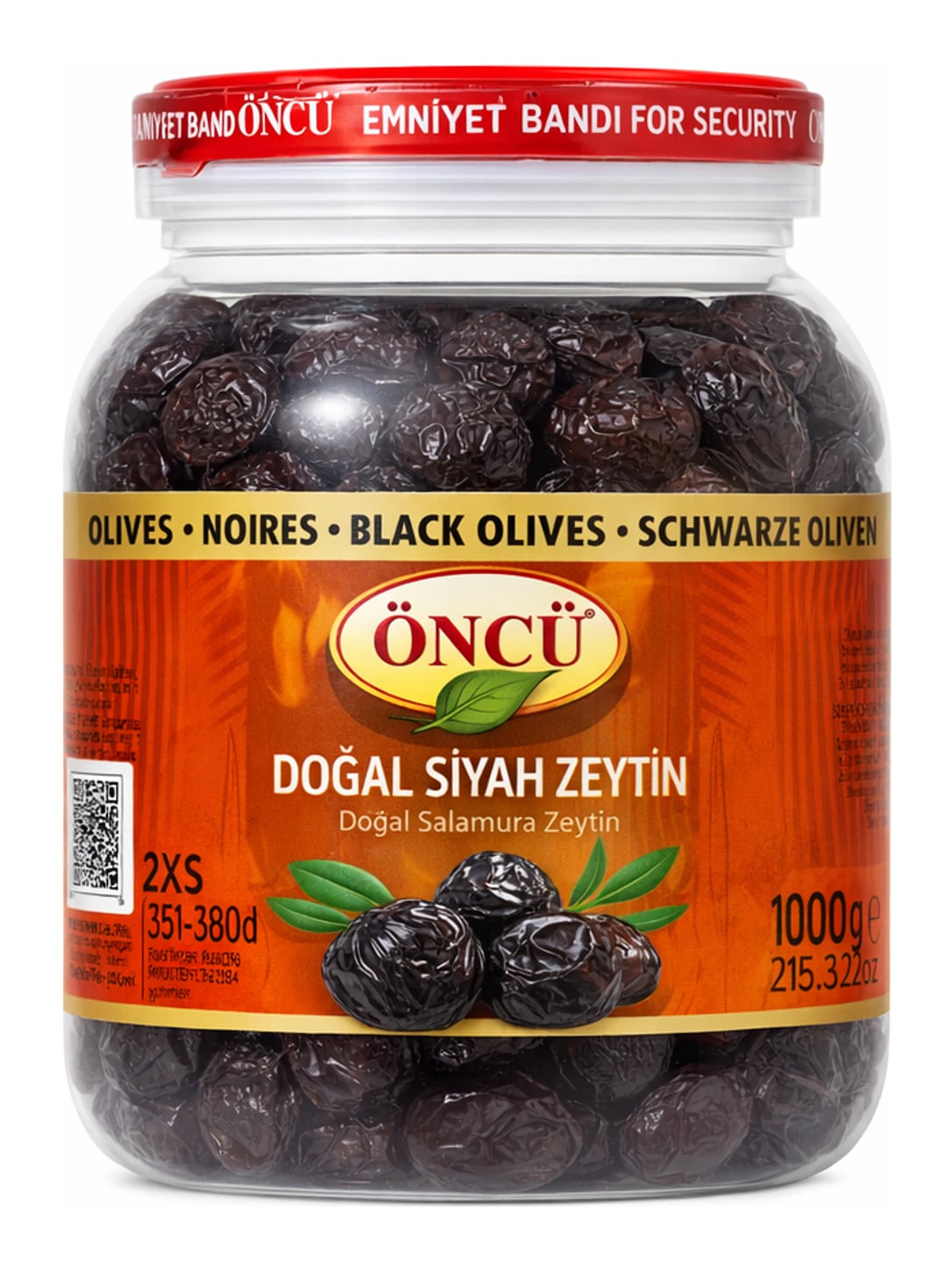 ÖNCÜ Doğal Siyah Zeytin 1000g – Natürliche Schwarze Oliven mit Kern 5XS