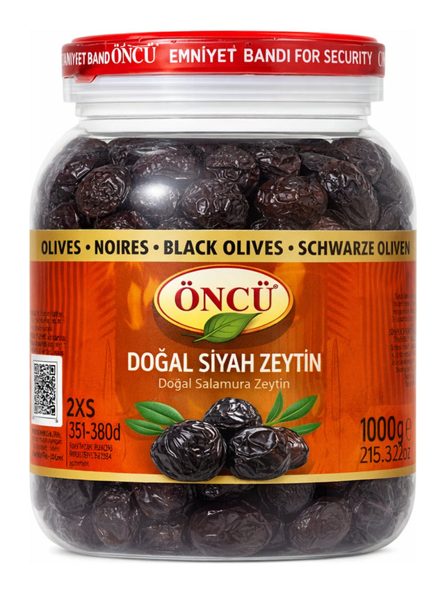 ÖNCÜ Doğal Siyah Zeytin 1000g – Natürliche Schwarze Oliven mit Kern 5XS