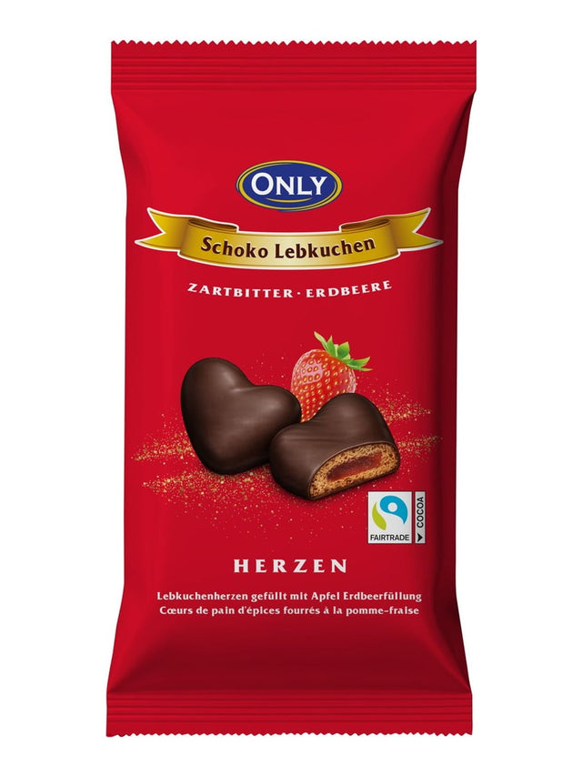 Only Lebkuchenherzen Zartbitter 150g – Lebkuchen mit Erdbeermusfüllung