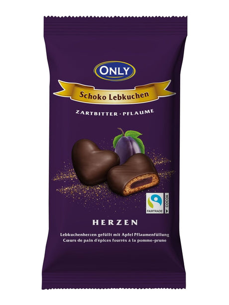 Only Lebkuchenherzen Zartbitter mit Pflaumenmusfüllung 150g – weiche Lebkuchen Pflaumenmus
