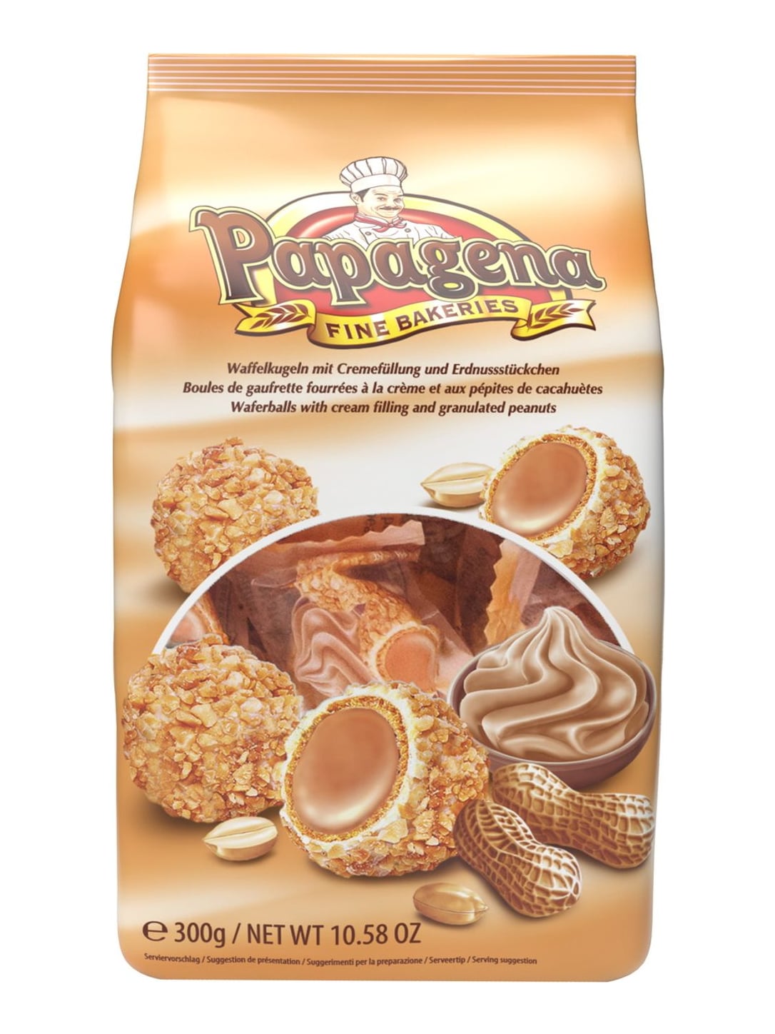 Papagena Waffelkugeln mit Erdnuss 300g – knusprige Snackkugeln mit Erdnussfüllung