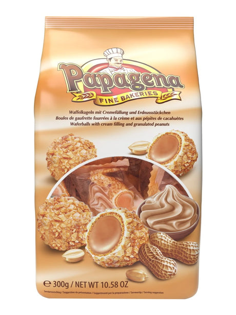 Papagena Waffelkugeln mit Erdnuss 300g – knusprige Snackkugeln mit Erdnussfüllung