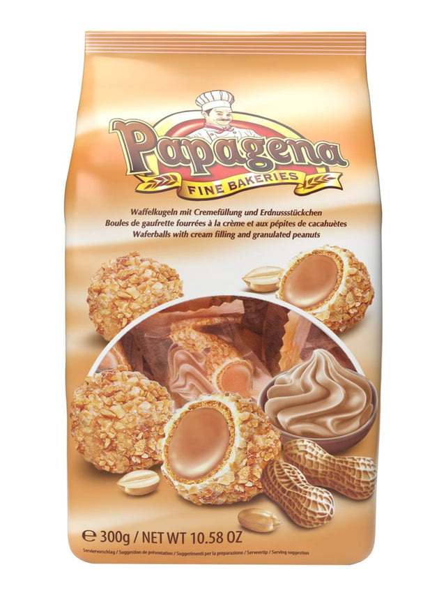 Papagena Waffelkugeln mit Erdnuss 300g – knusprige Snackkugeln mit Erdnussfüllung