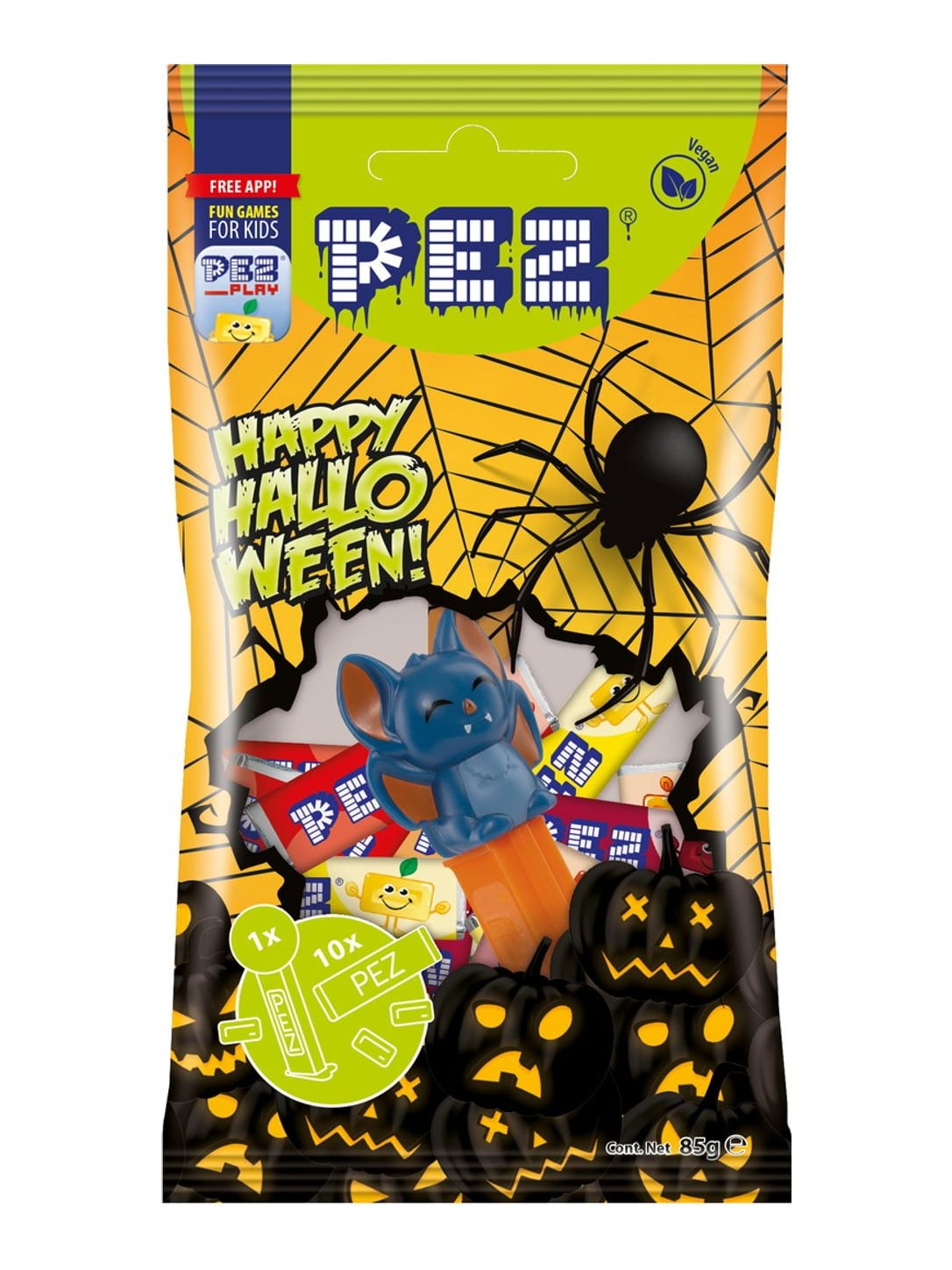 PEZ Halloween Mix 85g – Bonbon-Spender mit Nachfüllungen und Stickern