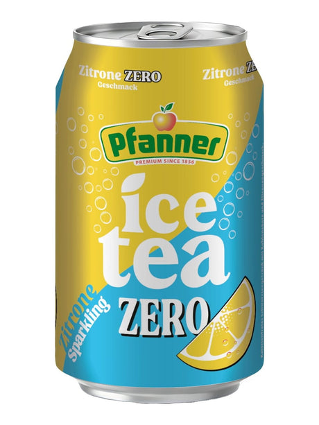 Pfanner Eistee Lemon Sparkling Zero 0,33l – Schwarzteegetränk ohne Zucker