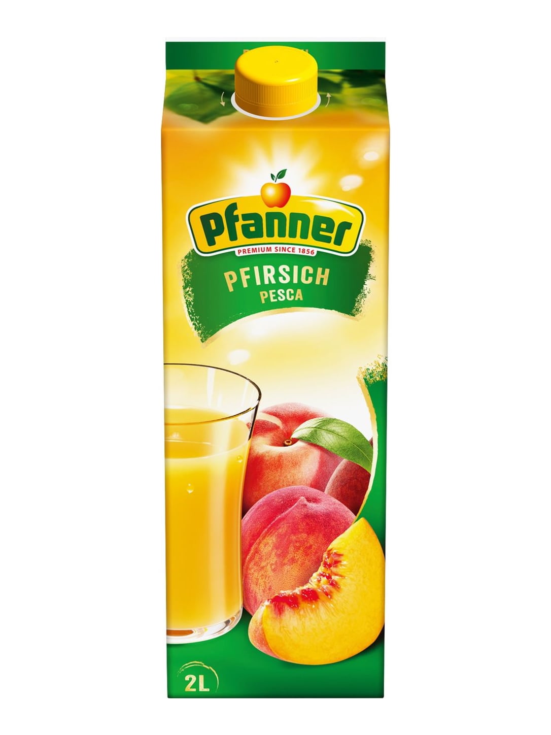Pfanner Pfirsichgetränk 2 l – Fruchtsaftgetränk mit 25% Pfirsichmark