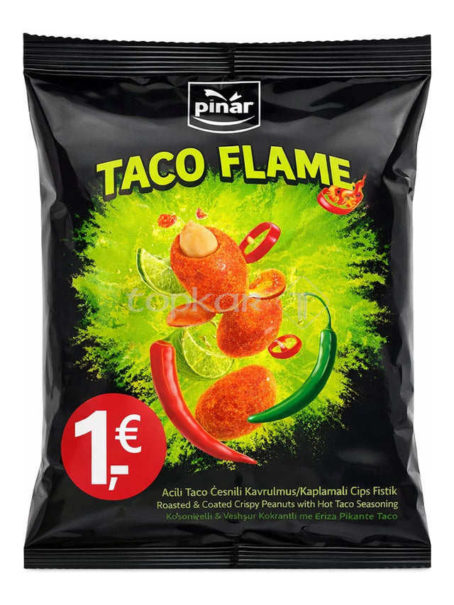 Pınar Kuruyemiş Taco Flame Erdnüsse 120g – Acılı Tako scharfer Chips-Snack Fıstık