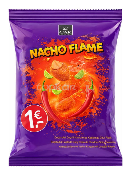 Pınar Kuruyemiş Nacho Flame 100g – scharfe Erdnüsse mit Cheddar-Würze