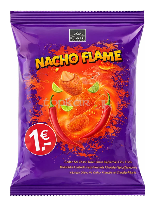 Pınar Kuruyemiş Nacho Flame 100g – scharfe Erdnüsse mit Cheddar-Würze