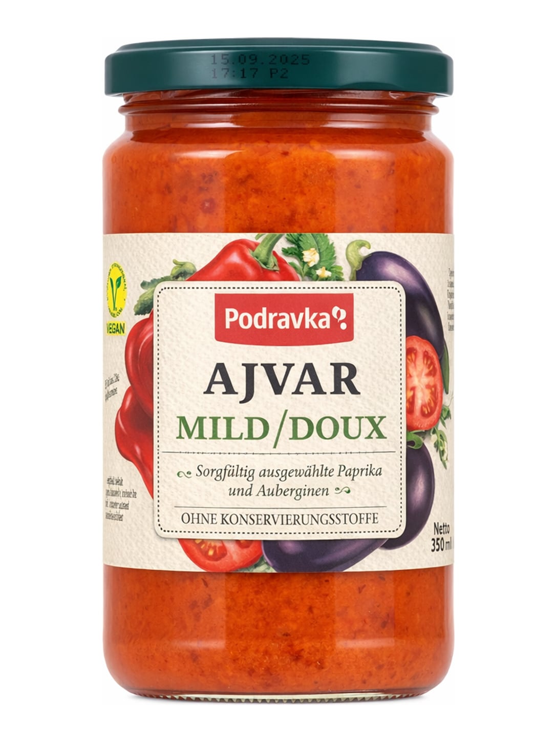 Podravka Ajvar Mild 350g – Ajvar Blagi kroatischer Paprika-Auberginen-Aufstrich