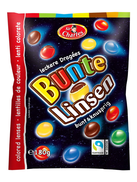 Sir Charles Bunte Schokolinsen 180g – Milchschokolade mit buntem Zuckerüberzug