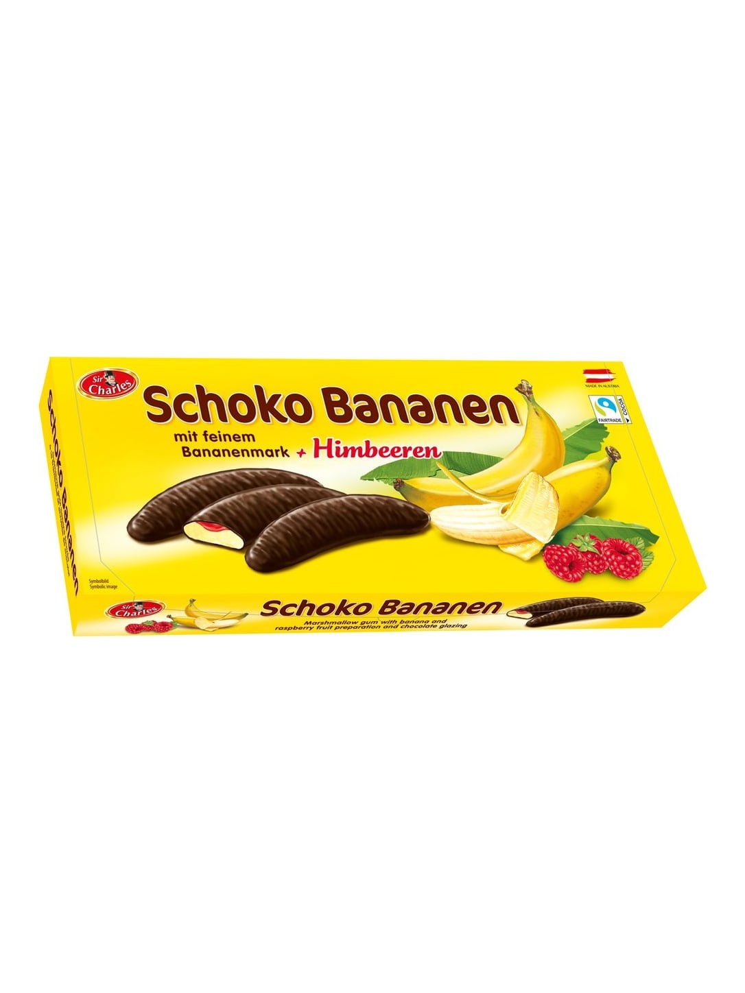 Sir Charles Schokobananen Himbeere 300g – Schaumzuckerware mit Schokoladenüberzug