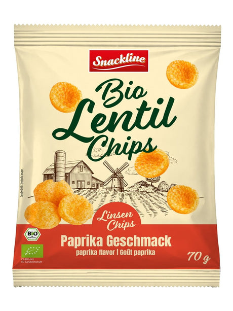 Snackline Bio Linsenchips Paprika 70g – knuspriger Linsen-Maissnack mit Paprika