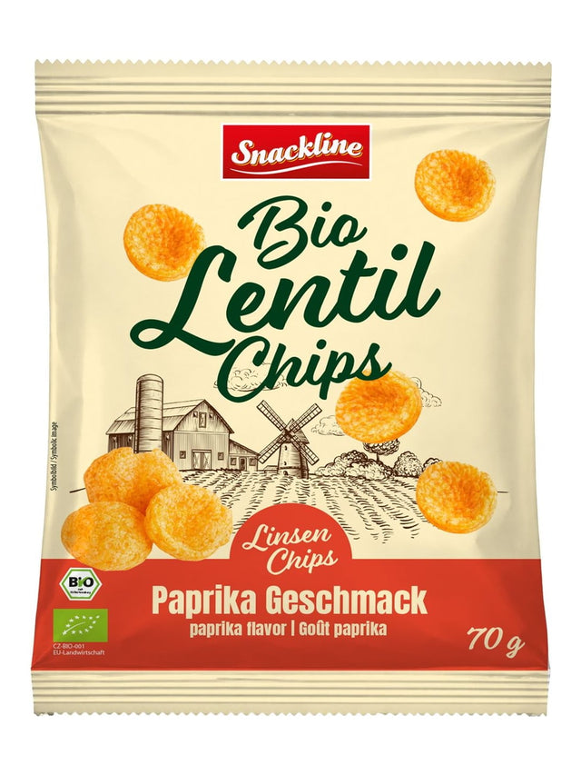 Snackline Bio Linsenchips Paprika 70g – knuspriger Linsen-Maissnack mit Paprika