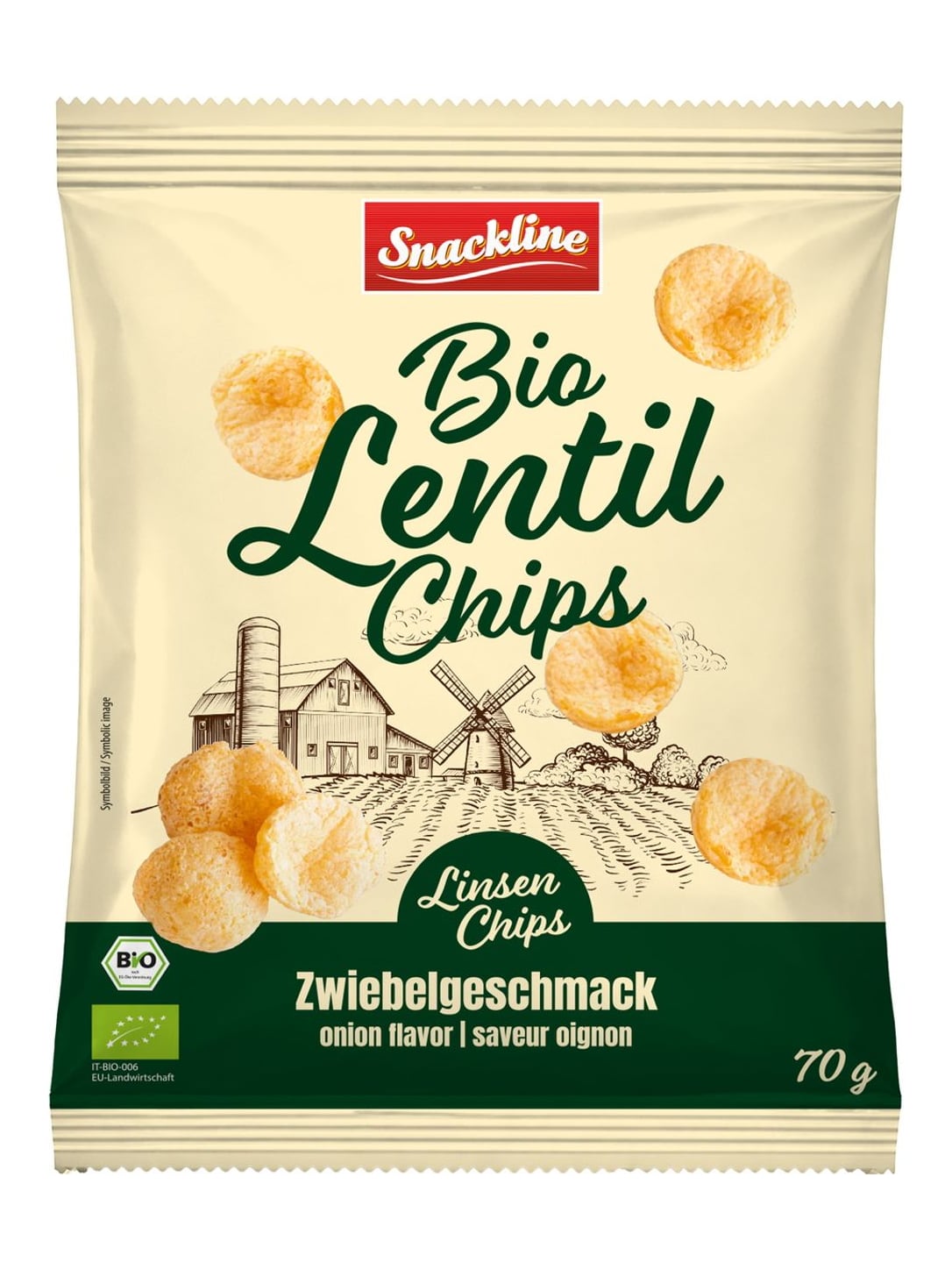 Snackline Bio Linsenchips Zwiebelgeschmack 70g – veganer Linsen-Maissnack