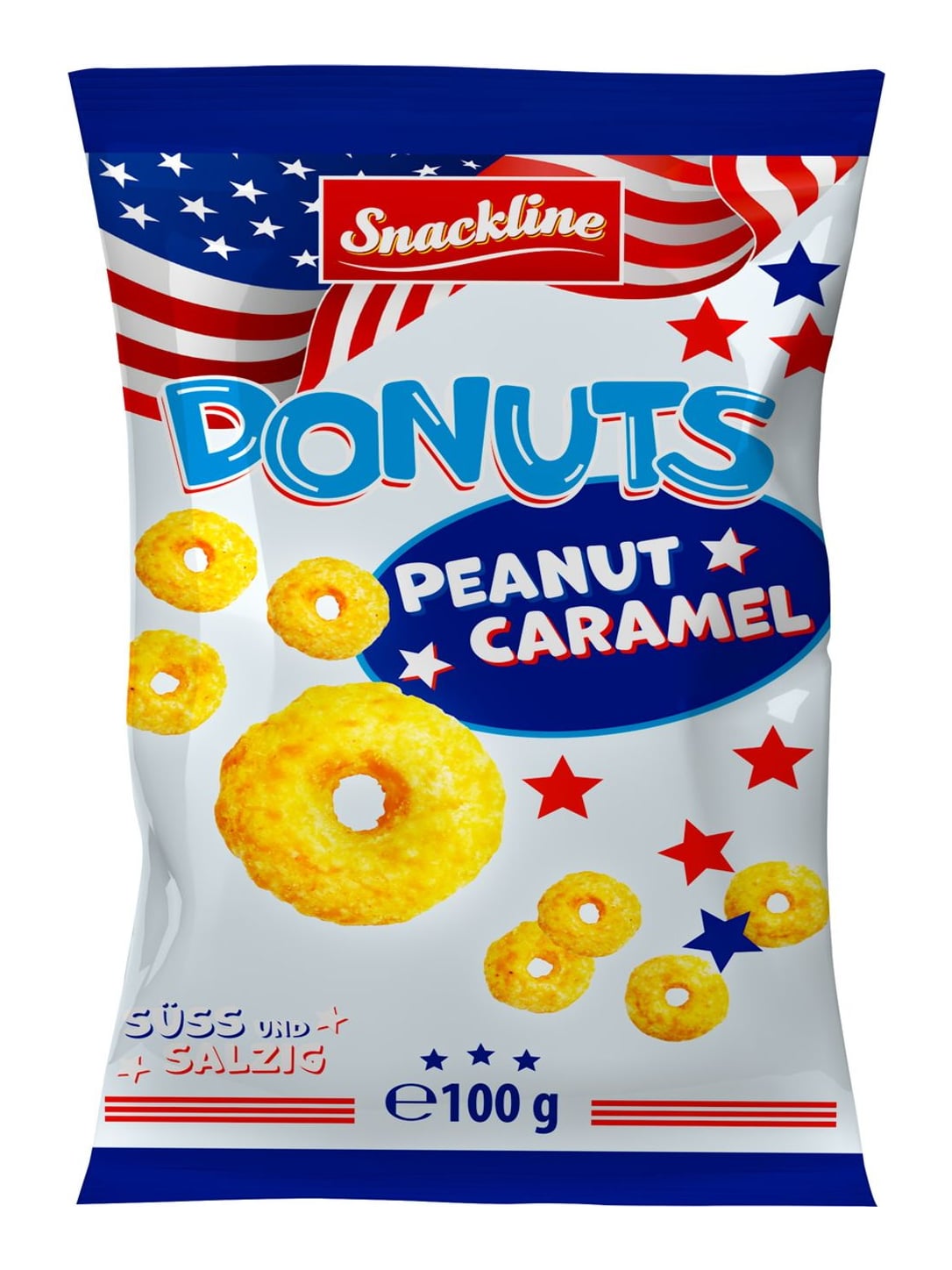 Snackline Donut Ringe Karamell-Erdnuss 100g – knuspriger Maissnack mit Erdnuss