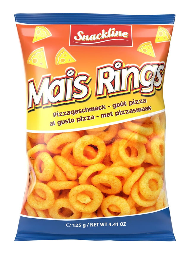 Snackline Mais Rings Pizza 125g – knuspriger Maissnack mit Pizzageschmack