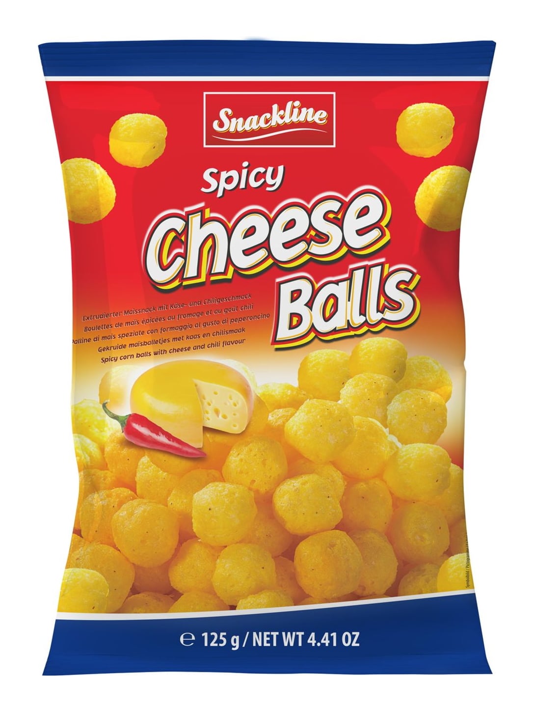 Snackline Spicy Cheese Balls 125g – würziger Käse-Maissnack mit Chili