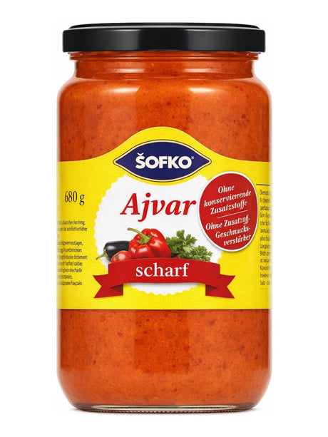 Šofko Ajvar Scharf 680g – pikante Paprika-Auberginen-Zubereitung vom Balkan