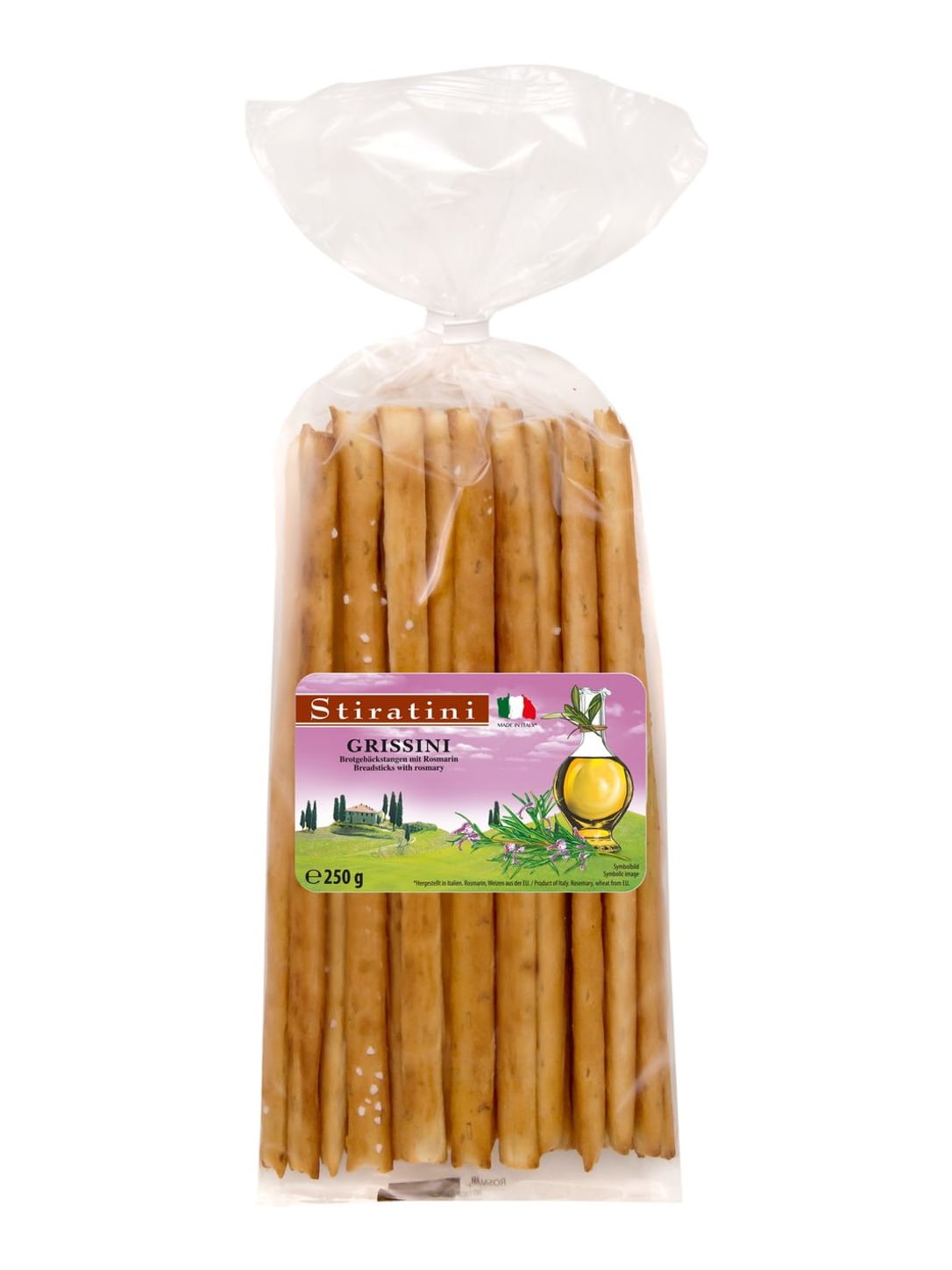 Stiratini Grissini mit Rosmarin 250g – italienische Brotgebäckstangen