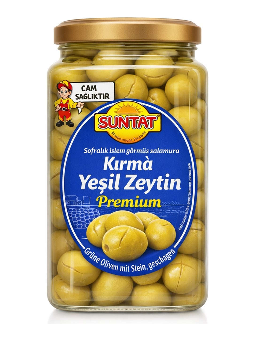 SUNTAT Grüne Oliven Geschlagen Premium 1500g – Kırma Yeşil Zeytin türkische grüne Oliven mit Stein