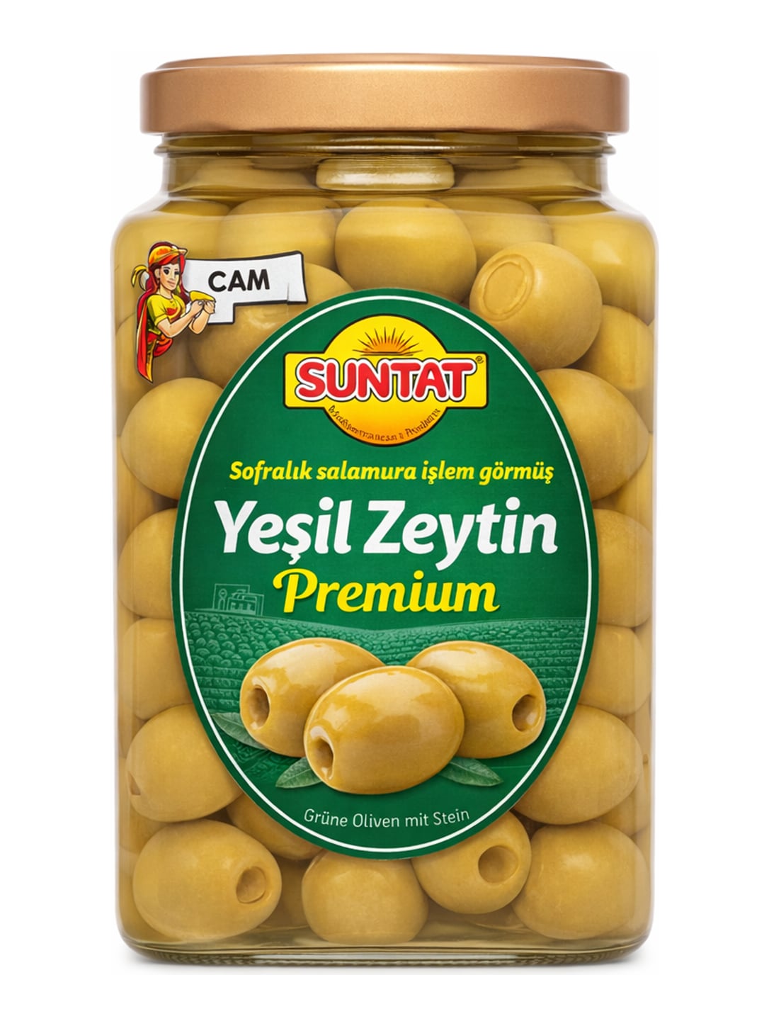 SUNTAT Grüne Oliven Premium 1500g – Yeşil Zeytin mit Stein eingelegt
