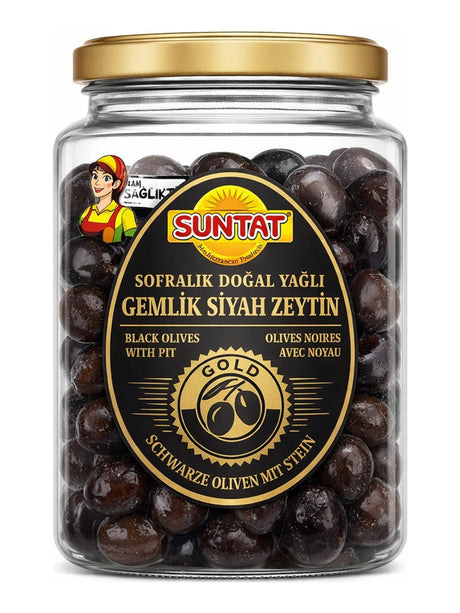 SUNTAT Schwarze Oliven Gemlik 900g – Sofralık Gemlik Siyah Zeytin türkische Tafeloliven