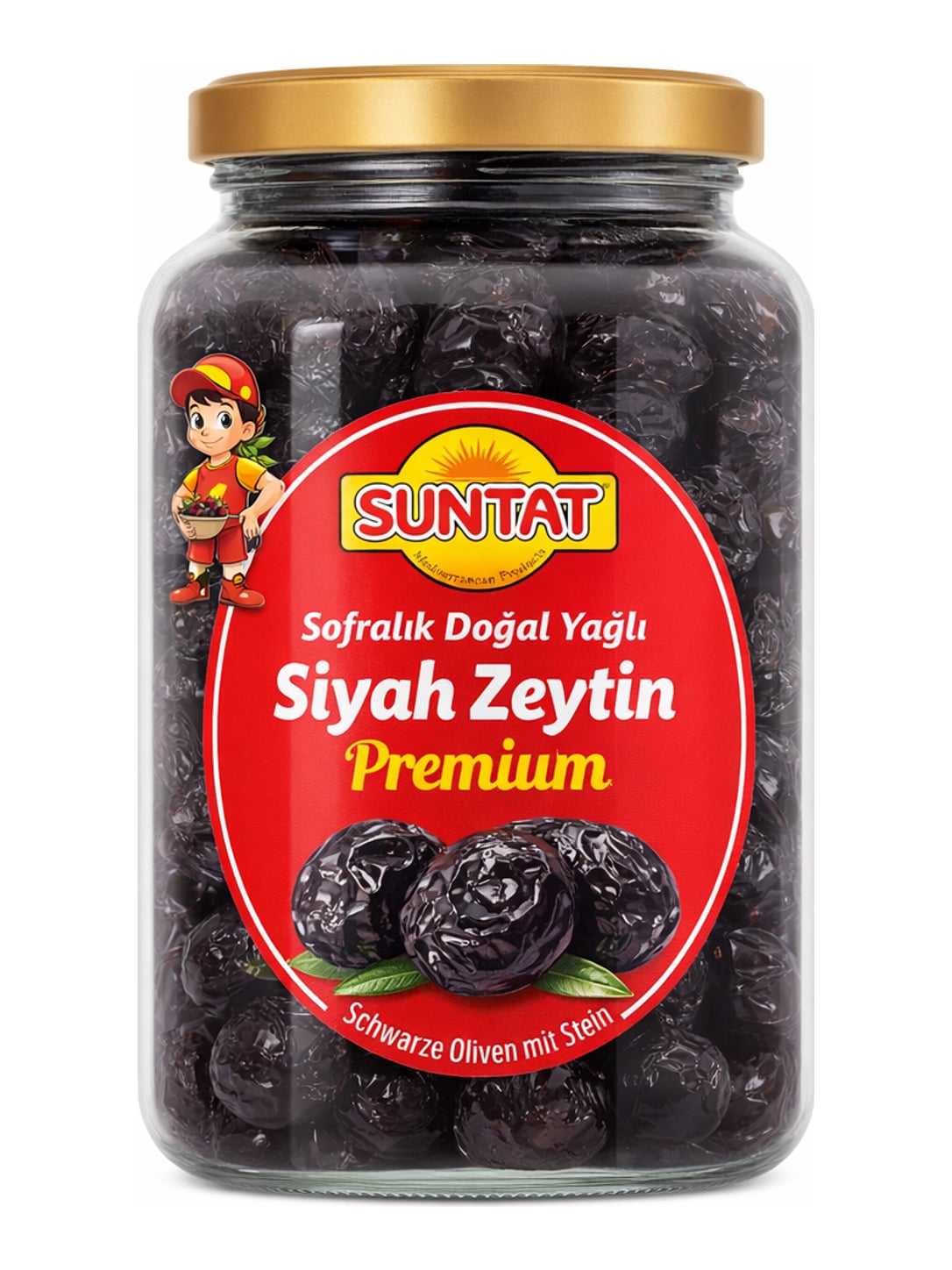 SUNTAT Schwarze Oliven Premium 900g – Sofralık Doğal Siyah Zeytin mit Stein