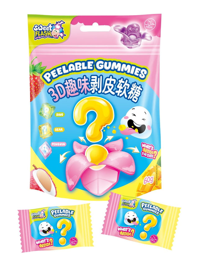 Sweet Flash Peelable Gummies Mystery 12x60g – schälbares Fruchtgummi Erdbeere Lychee Mango